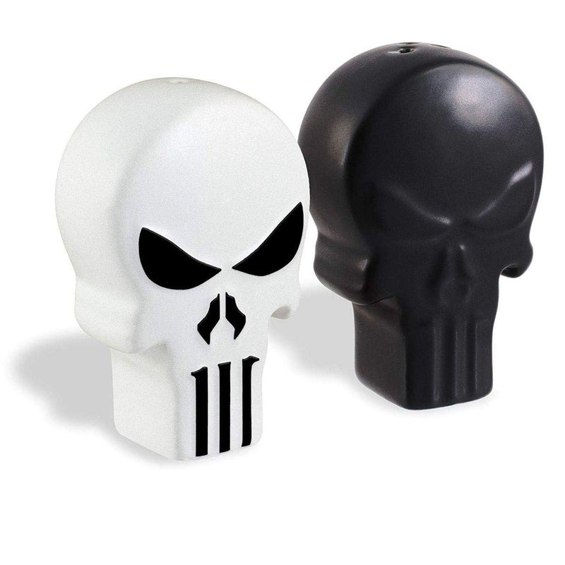 Seven20 Marvel Punisher Ceramic Salt and Pepper Shakers - Black and White Punisher Skull Logo Design - 3"h - Image 1